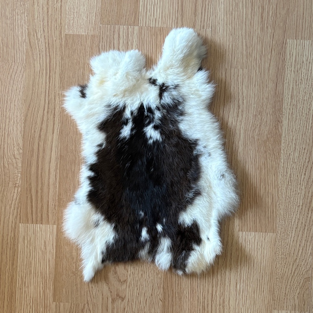 #0046 Black White Spotted Rabbit Fur Pelt Craft Supply